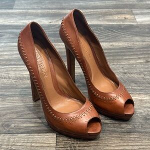 Alexander McQueen Brown Peep-Toe Leather Heels